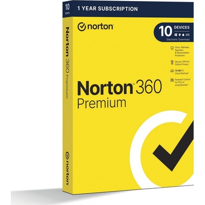 Norton 360 Premium 75GB, VPN, 1 lic. 10 zařízení, 1 rok (21405766)