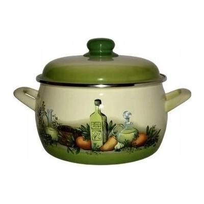 Metalac Zelené Olivy, smaltovaný hrnec s poklicí 14 cm, 1,5 l