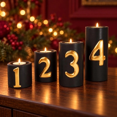 VK Adventné svietniky s číslami, čierne, sada 4 ks