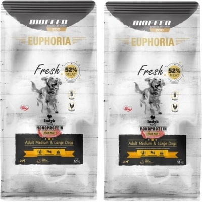 BIOFEED EUPHORIA Fresh Turkey Monoprotein stredné a veľké plemená 2 x 12 kg
