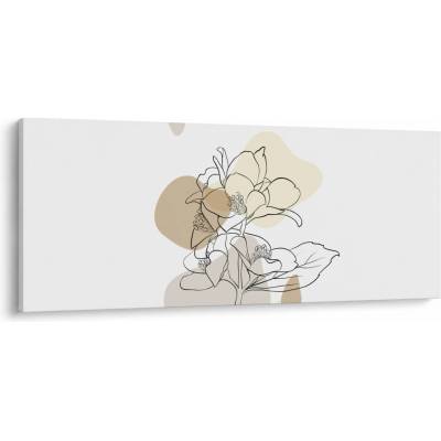 Obraz - Béžové kvety s motýľom N⁰1, jednodielne 120x50 cm