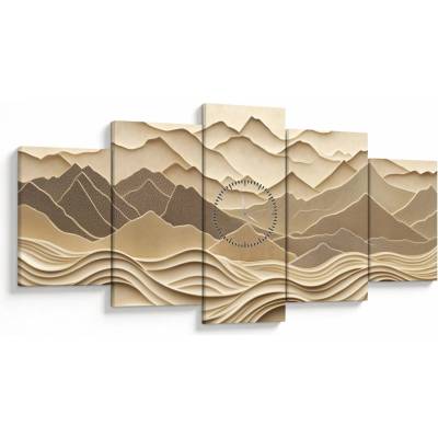 Obraz - 3D línia (s hodinami), päťdielne 150x80 cm s hodinami