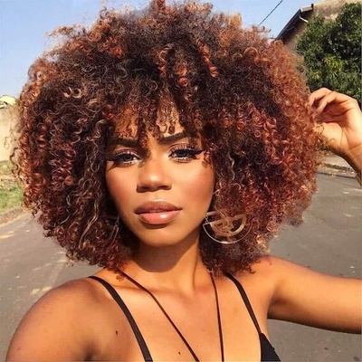 Porsmeer Kudrnatá afro paruka Ženy Plné nadýchané vlasy Kudrnaté kudrnaté Bob Ombre Tmavě hnědá
