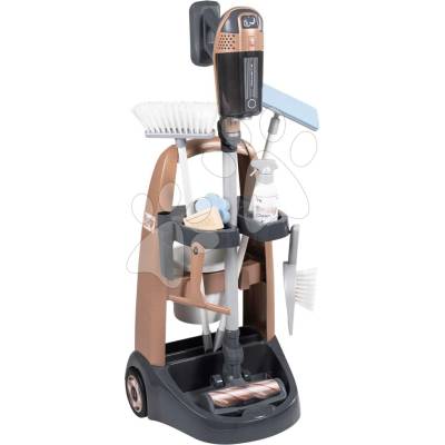 Smoby Úklidový vozík s tyčovým vysavačem se zvukem Rowenta Trolley Upright Hoover se smetákem mopem a 10 doplňků