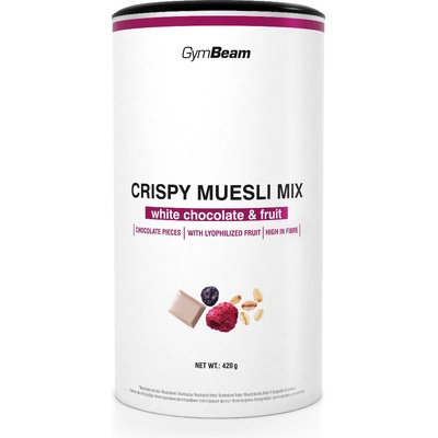 GymBeam Crispy Muesli Mix bílá čokoláda ovoce 420 g