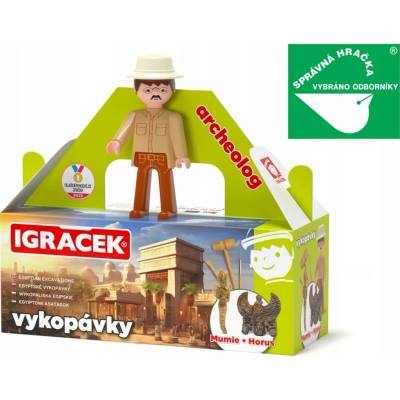 Sada Efko archeologa s mumií a sochou boha Hóra