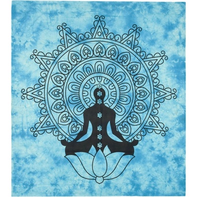 Sanu Babu přehoz na postel s tiskem Chakra Yoga černo-tyrkysový 200 x 230 cm