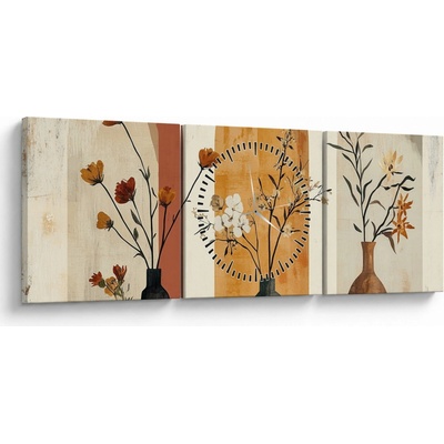 Obraz - Vázy v obloucích (s hodinami), třídílný 90x30 cm s hodinami