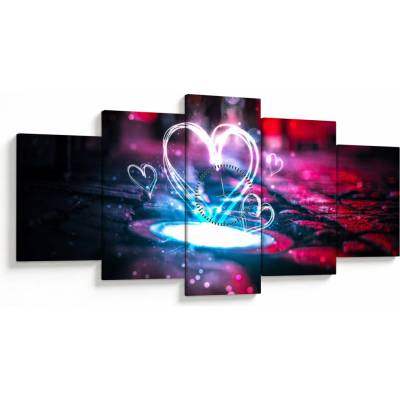 Obraz svetelného srdca (s hodinami), päťdielne 150x80 cm s hodinami
