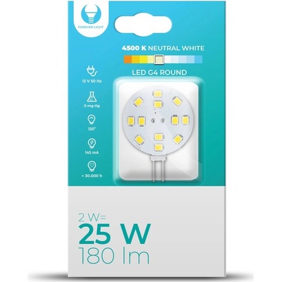 Forever Light LED žiarovka G4 Round 2W 12V 4500K 180lm
