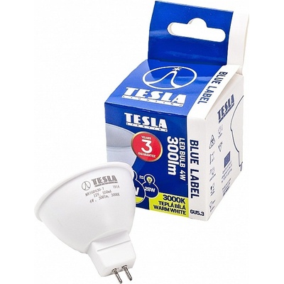 TESLA LED žárovka GU5,3 MR16, 4W, 12V, 300lm, 25 000h, 3000K teplá bílá, 100° – Hledejceny.cz