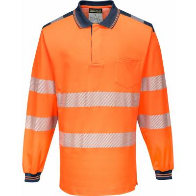 Portwest T184 PW3 Hi-Vis Polo tričko L/S Oranžová/Námornícka modrá 4XL