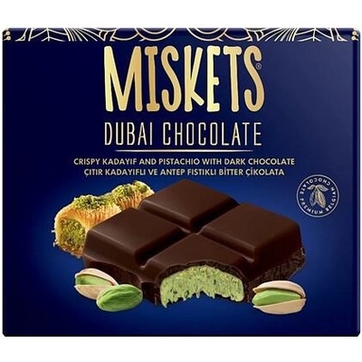 Miskets Dubajská hořká čokoláda s pistáciovou náplní s těstovými nudlemi kadayif 100 g