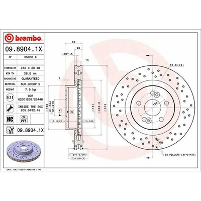 BREMBO brzdový kotúč 09.8904.1X, súprava 2 ks