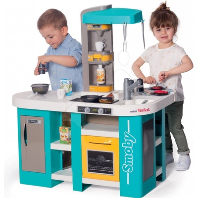 Smoby Kuchyňka elektronická Tefal Studio 360° XL Bubble tyrkysovo-žlutá s magickým bubláním a těstovinami s 34 doplňky