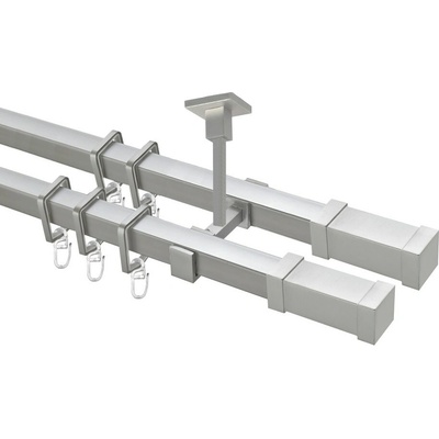 OK-GarnýžeCZ Garnýž kovová hranatá dvouřadá 20x20mm Zanotti double satina 150 cm do stropu / na tunýlek - bez kroužků