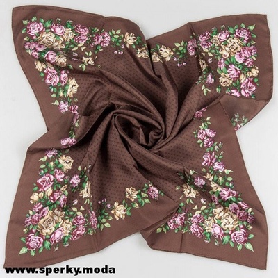 Passerini Luxusní hedvábný šátek velký Pink and beige flowers on brown
