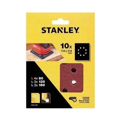 Stanley Brusné papíry pro vibrační brusku 114 x 114 mm děrované, 4x P80, 3x P120, 3x P180, Black+Decker KA170GT - ST-STA31108-XJ – Hledejceny.cz