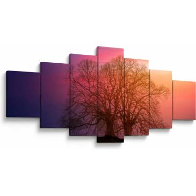 Obraz stromů v mlze, sedmidílný 210x100 cm