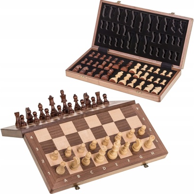 SQUARE - Velké magnetické dřevěné šachy Tur 470 ořech + 2x extra dáma