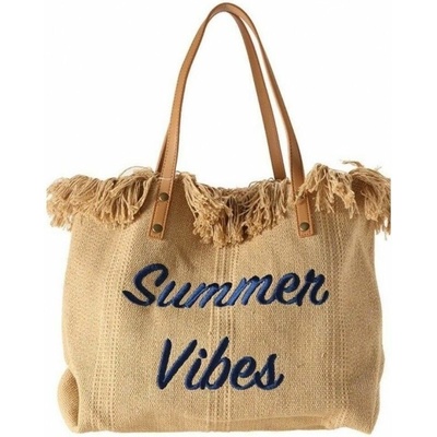 VaE Plážová taška SUMMER VIBES so strapcami prírodná