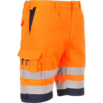 Portwest E043 Hi Vis reflexné šortky oranžová tmavomodrá