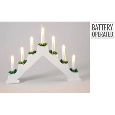 Svietnik vianočný 7 LED sviečok 41x5,2x27 cm s časovačom drevo biely