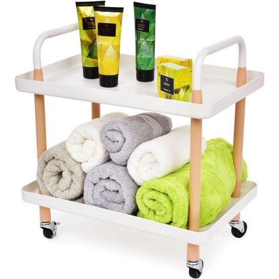 Trolley pojízdný vozík 2patrový multifunkční regál na kolečkách bílý