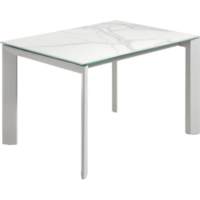 Kave Home Bílý rozkládací jídelní stůl Axis šedá podnož 120/180 x 80 cm