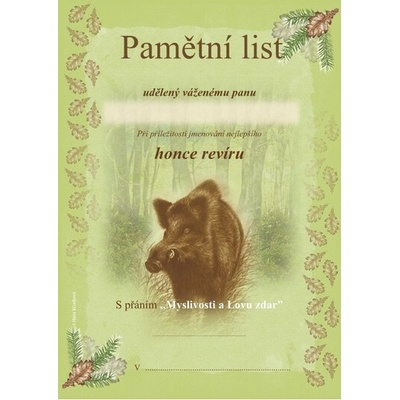 Pamětní list Nejlepší honec revíru – Hledejceny.cz