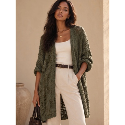 Fashionweek Dámský oversize kardigan s volným pleteným vzorem MORA K9579 Khaki – Hledejceny.cz