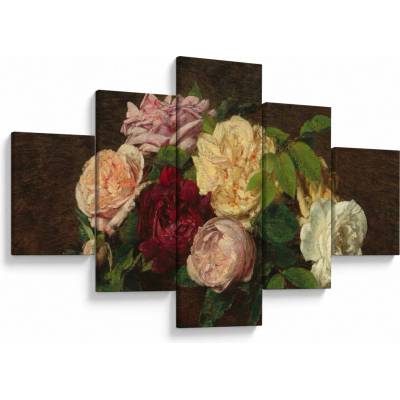 Obraz - Henri Fantin-Latour, Roses de Nice on a Table, reprodukcia, päťdielne 125x70 cm
