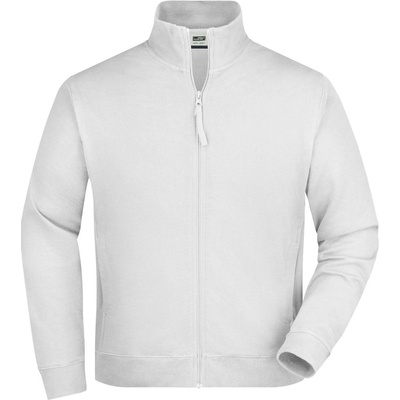 James & Nicholson pánska mikina na zips bez kapucne JN058 Biela
