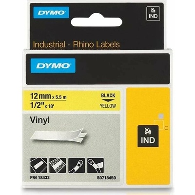 TZ páska DYMO vinylová páska Rhino D1 12 mm × 5,5 m, čierna na žlté