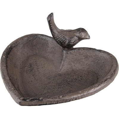 Clayre & Eef Hnědé litinové pítko/ krmítko pro ptáčky ve tvaru srdce 16 x 14 x 8 cm – Hledejceny.cz