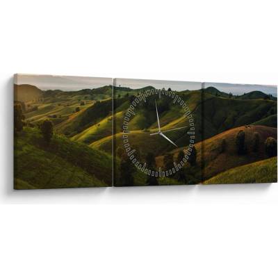 Obraz - Výhľad na thajské kopčeky (s hodinami), trojdielne 90x30 cm s hodinami