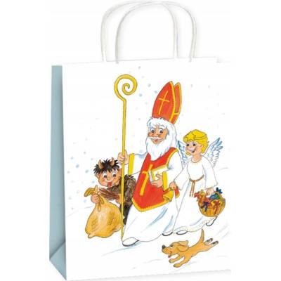 Darčeková papierová taška 32 x 26 x 12,7 cm, Vianočný anjel, Mikuláš a čert