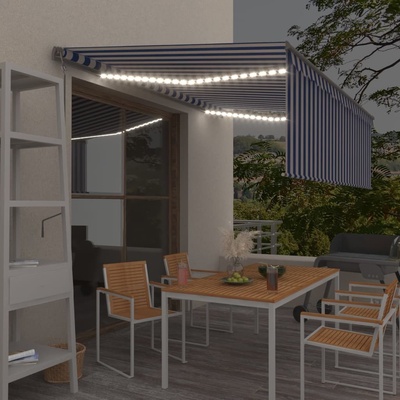 vidaXL Automatická markýza roleta LED a senzor větru 4,5x3 m modrobílá
