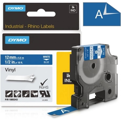 Páska Dymo Rhino vinyl, 12mm (1805243) modrá, bílý tisk, 5,5m