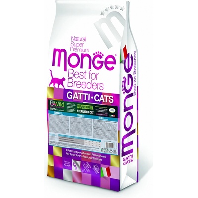 MONGE Best for Breeders BWild Grain Free Sterilised bezobilninové granule s tuniakom a hráškom pre sterilizované mačky 10 kg