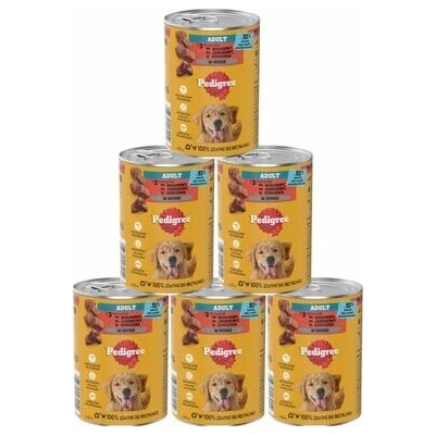 Pedigree Adult pre dospelých psov s 3 druhmi: hovädzím, jahňacím a kuracím mäsom 6 x 400 g