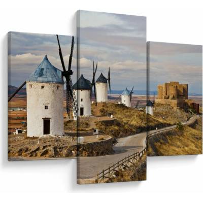 Obraz - Veterné mlyny Consuegra, Španielsko, trojdielne 90x60 cm