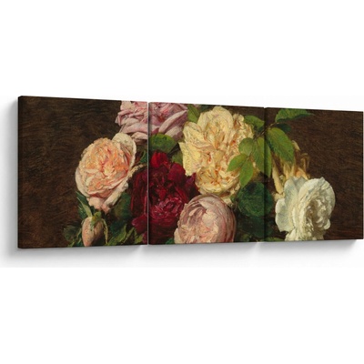 Obraz - Henri Fantin-Latour, Roses de Nice on a Table, reprodukcia, trojdielne 90x30 cm