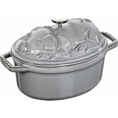Litinový hrnec Cocotte s poklicí ve tvaru vepře, Ø 17 cm / 1,0 l, grafitově šedá - STAUB