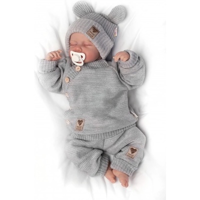 Baby Nellys Pletené kojenecké kalhoty Hand Made šedé