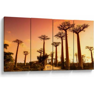 Obraz - Západ slnka v uličke Baobab, štvordielne 160x80 cm