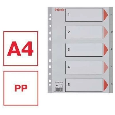 Registry, šedá, A4, plast, 1-5, ESSELTE