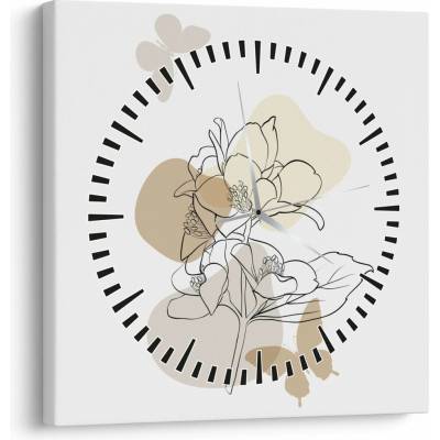 Obraz - Béžové kvety s motýľom N⁰1 (s hodinami), jednodielne 30x30 cm s hodinami