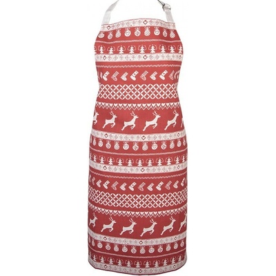 Clayre & Eef Červená bavlněná zástěra s jeleny Nordic Christmas New 70x85 cm