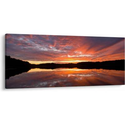 Obraz - Západ slnka nad jazerom, jednodielne 120x50 cm